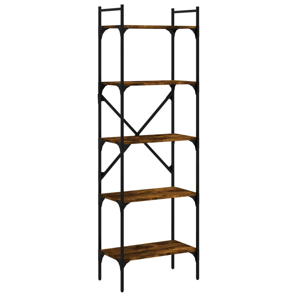 bogreol med 5 hylder 56x31,5x174 cm konstrueret træ røget eg - Image 2