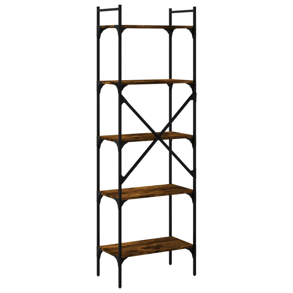 bogreol med 5 hylder 56x31,5x174 cm konstrueret træ røget eg - Image 6
