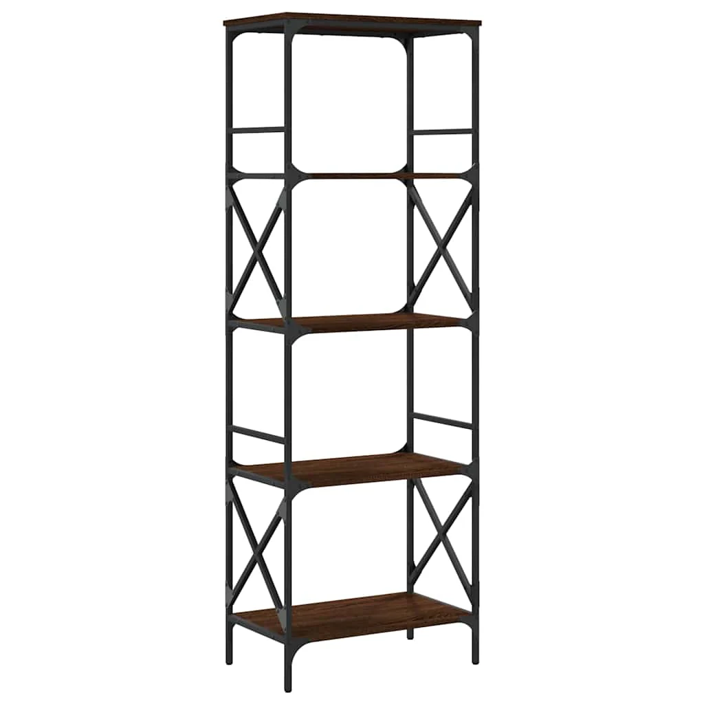 bogreol med 5 hylder 59x35x171 cm konstrueret træ brunt eg - Image 6