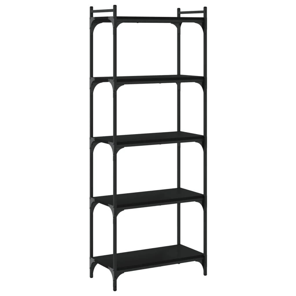 bogreol med 5 hylder 60x30x154 cm konstrueret træ sort - Image 2