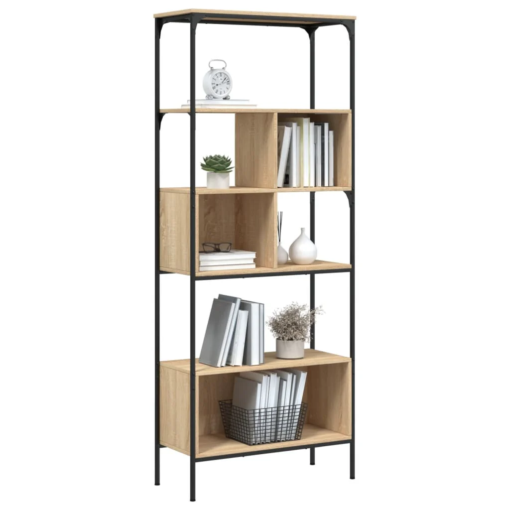 bogreol med 5 hylder 76x33x188,5 cm konstrueret træ sonoma-eg - Image 4