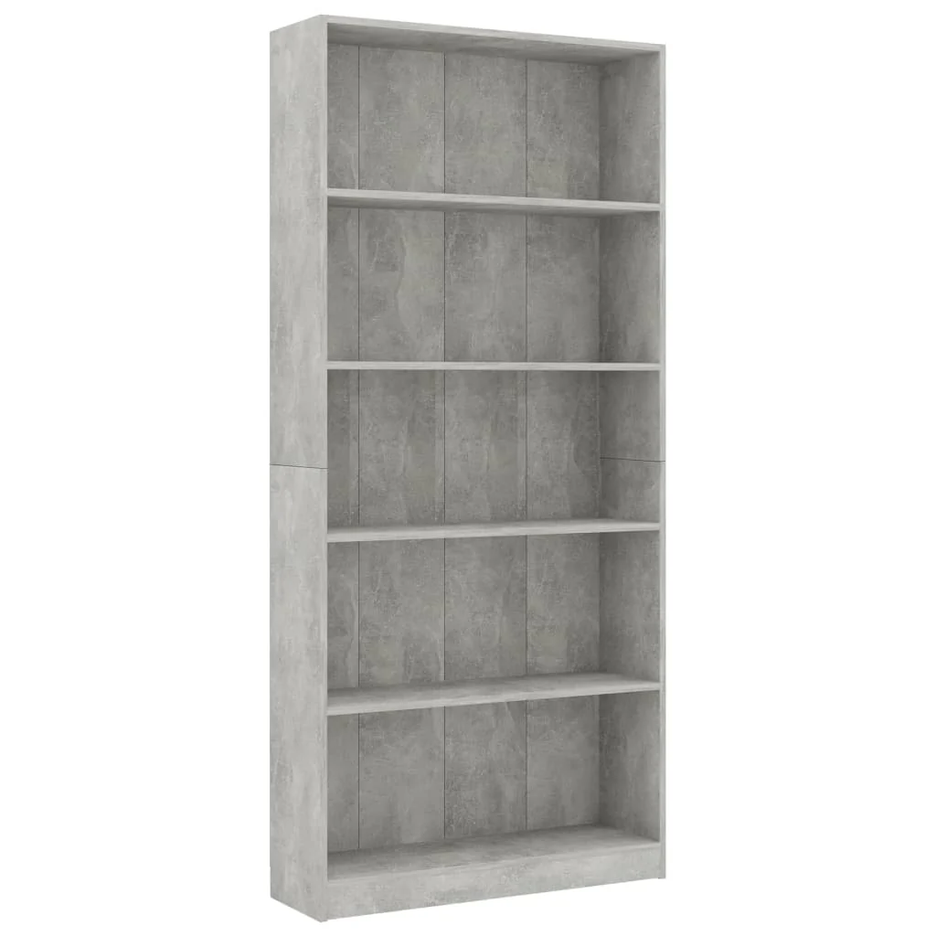 bogreol med 5 hylder 80x24x175 cm konstrueret træ betongrå - Image 2