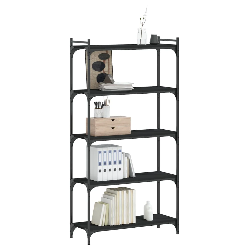 bogreol med 5 hylder 80x30x154 cm konstrueret træ sort - Image 3
