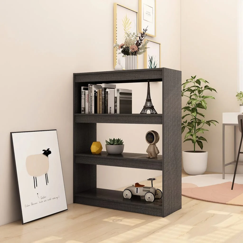 bogreol/rumdeler 100x30x103 cm massivt fyrretræ grå - Image 3