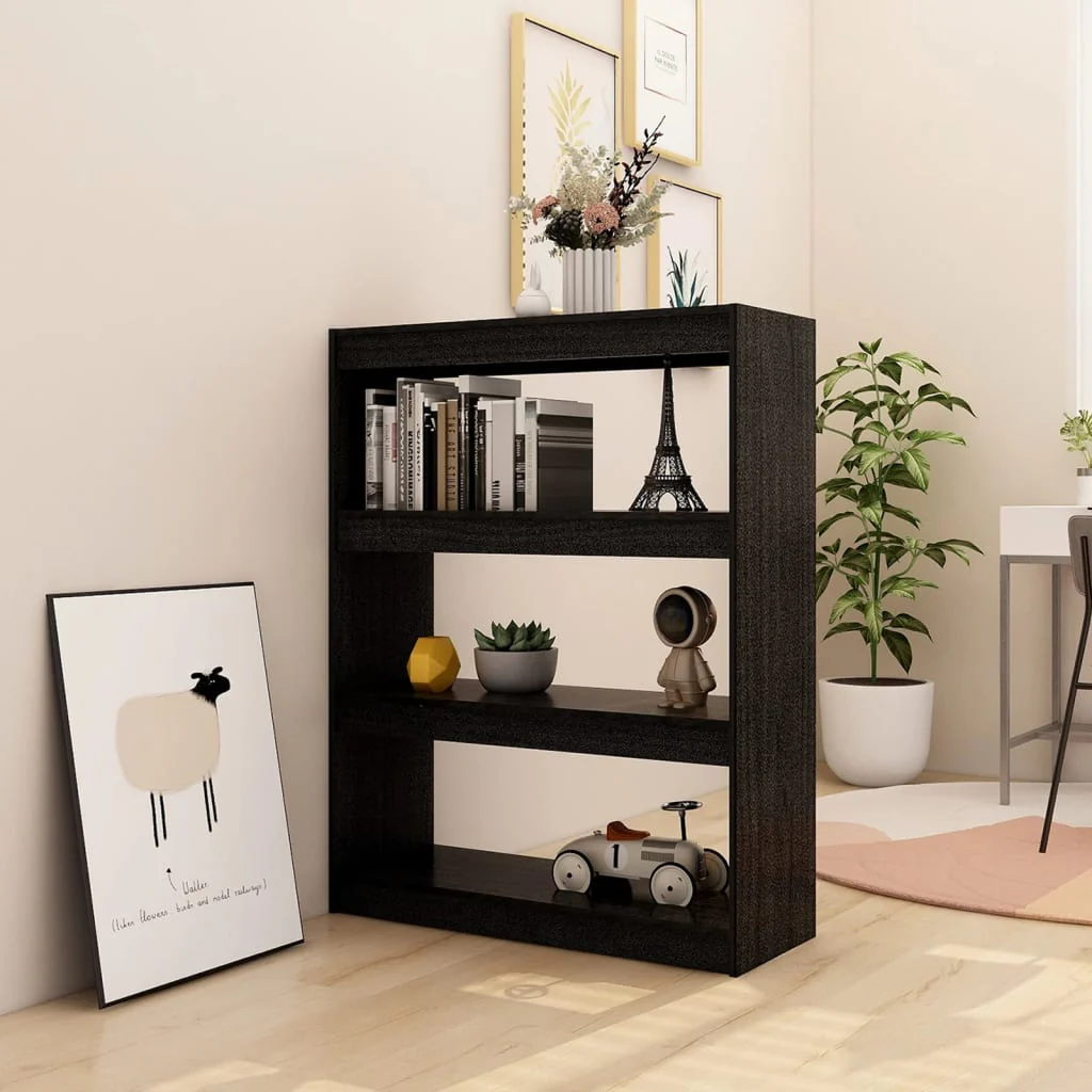 bogreol/rumdeler 100x30x103 cm massivt fyrretræ sort - Image 3