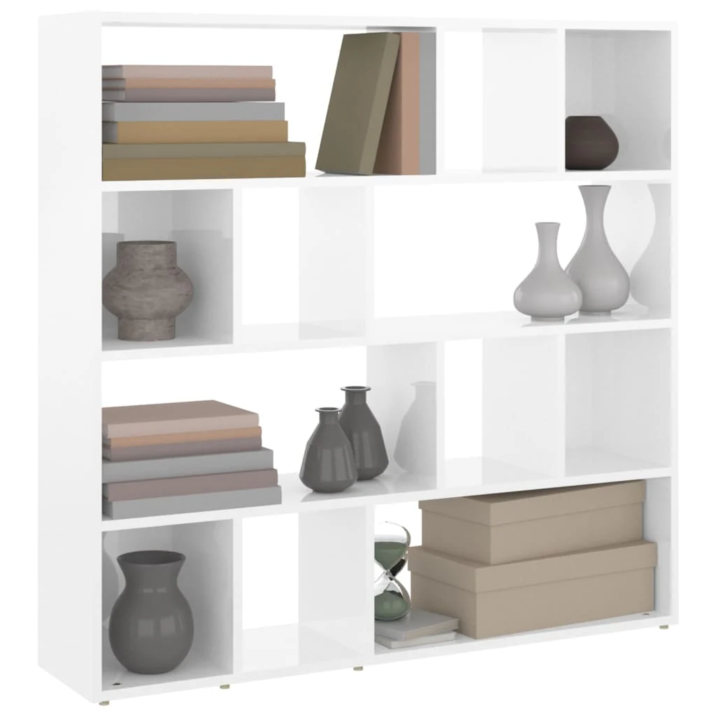 bogreol/rumdeler 105x24x102 cm spånplade hvid højglans - Image 4