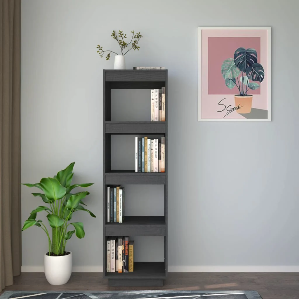 bogreol/rumdeler 40x35x135 cm massivt fyrretræ grå - Image 3