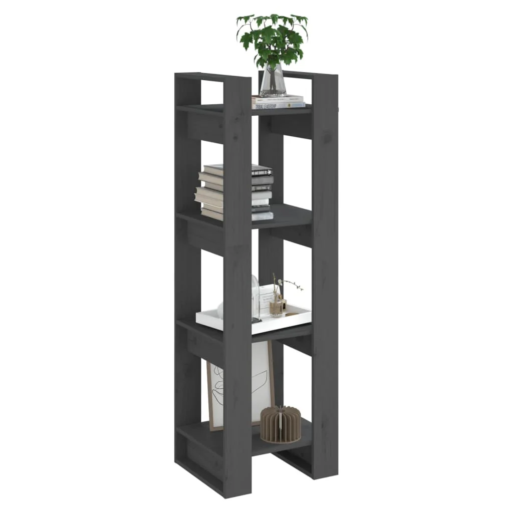 bogreol/rumdeler 41x35x125 cm massivt fyrretræ grå - Image 5