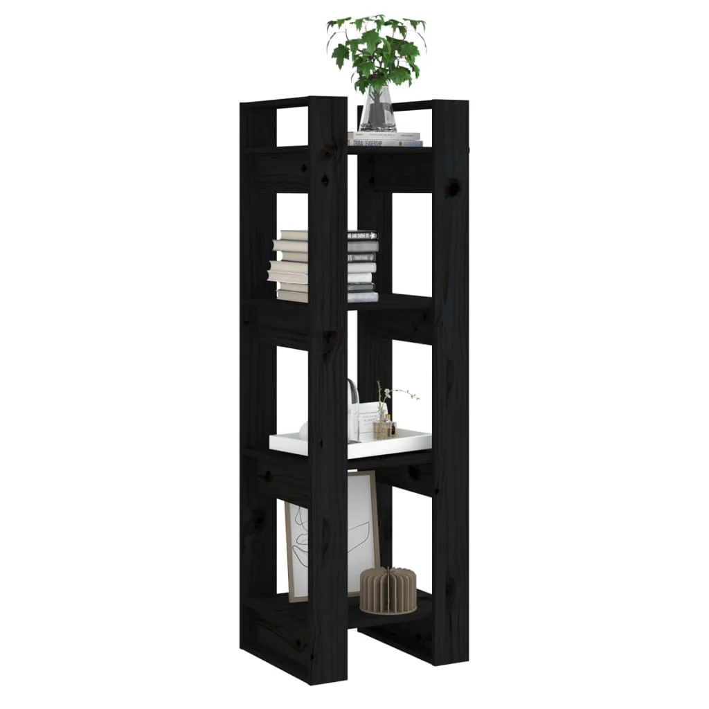 bogreol/rumdeler 41x35x125 cm massivt fyrretræ sort - Image 5