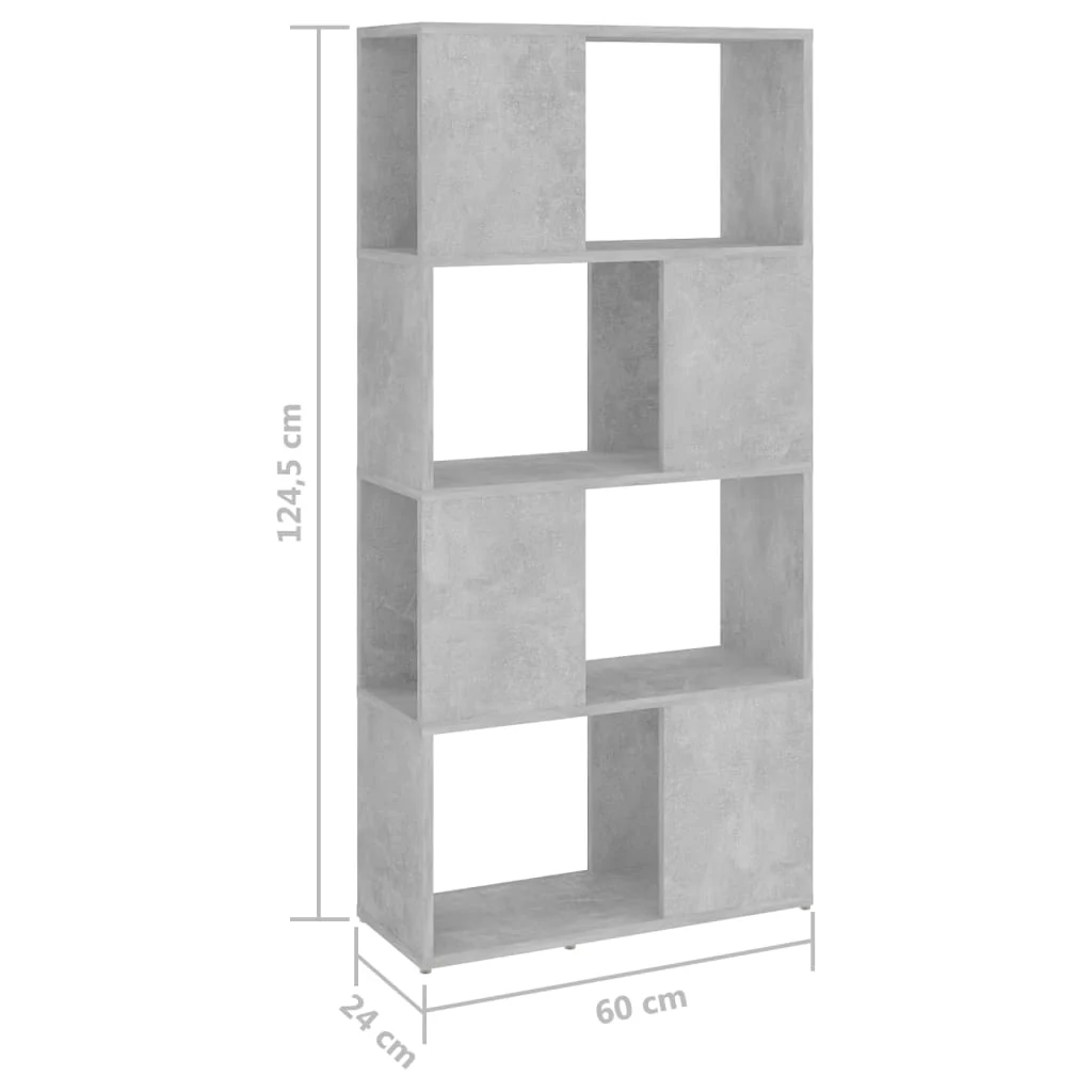 bogreol/rumdeler 60x24x124,5 cm konstrueret træ betongrå - Image 7