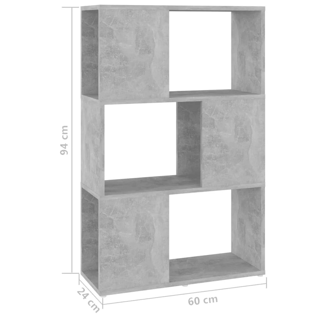 bogreol/rumdeler 60x24x94 cm konstrueret træ betongrå - Image 7