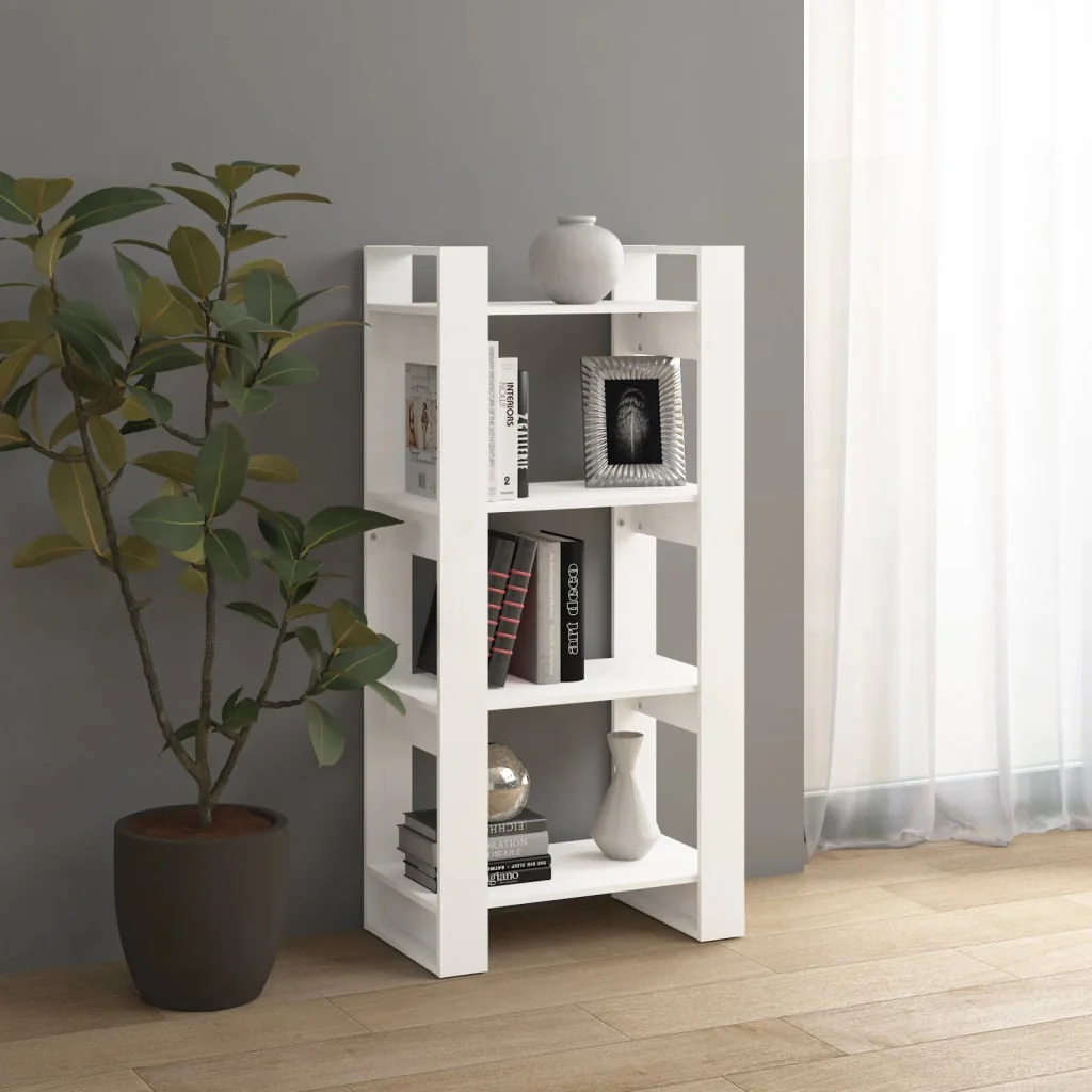bogreol/rumdeler 60x35x125 cm massivt træ hvid - Image 6