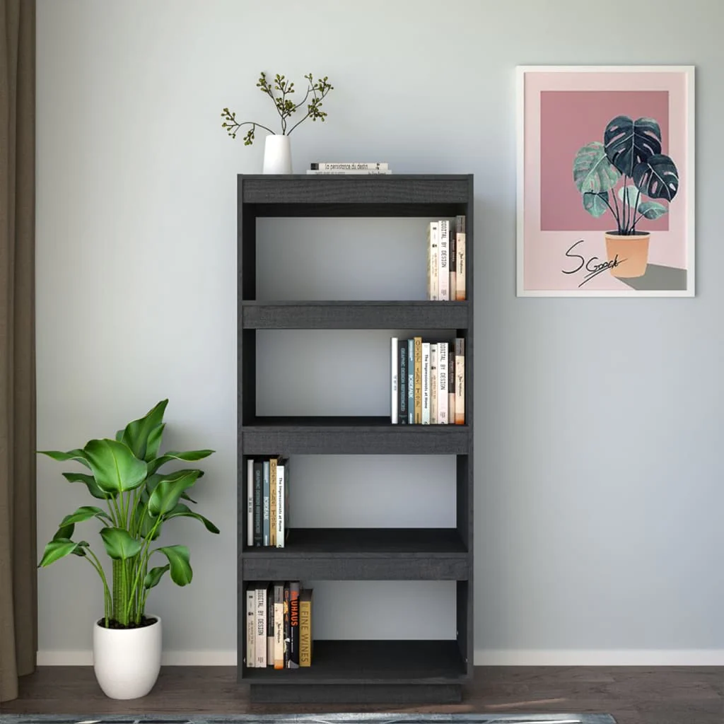 bogreol/rumdeler 60x35x135 cm massivt fyrretræ grå - Image 3