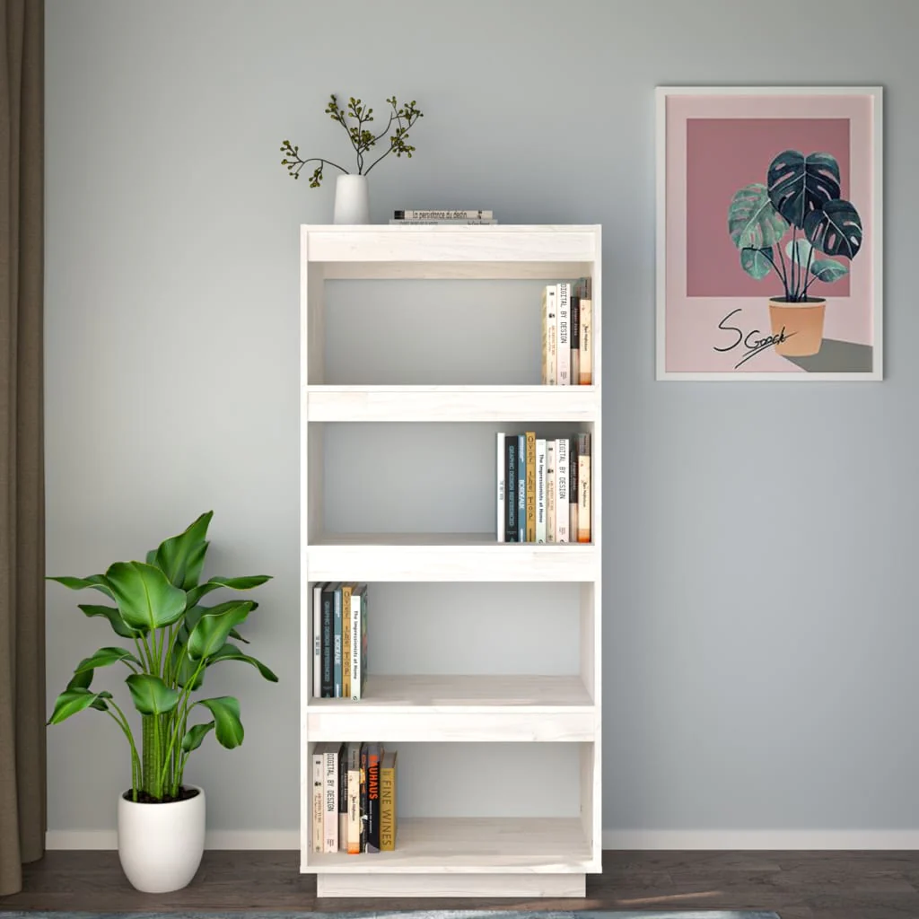 bogreol/rumdeler 60x35x135 cm massivt fyrretræ hvid - Image 3