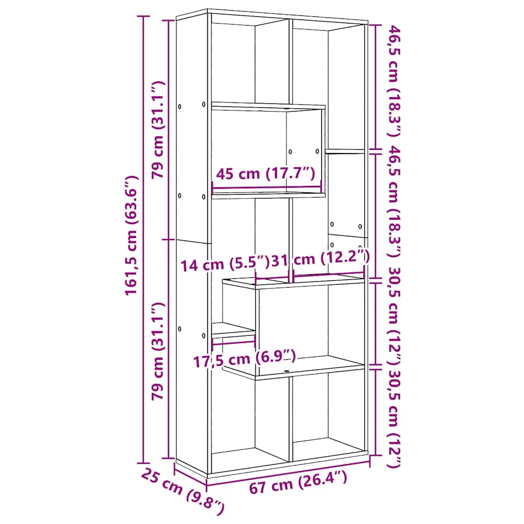 bogreol/rumdeler 67x25x161,5 cm konstrueret træ hvid - Image 10