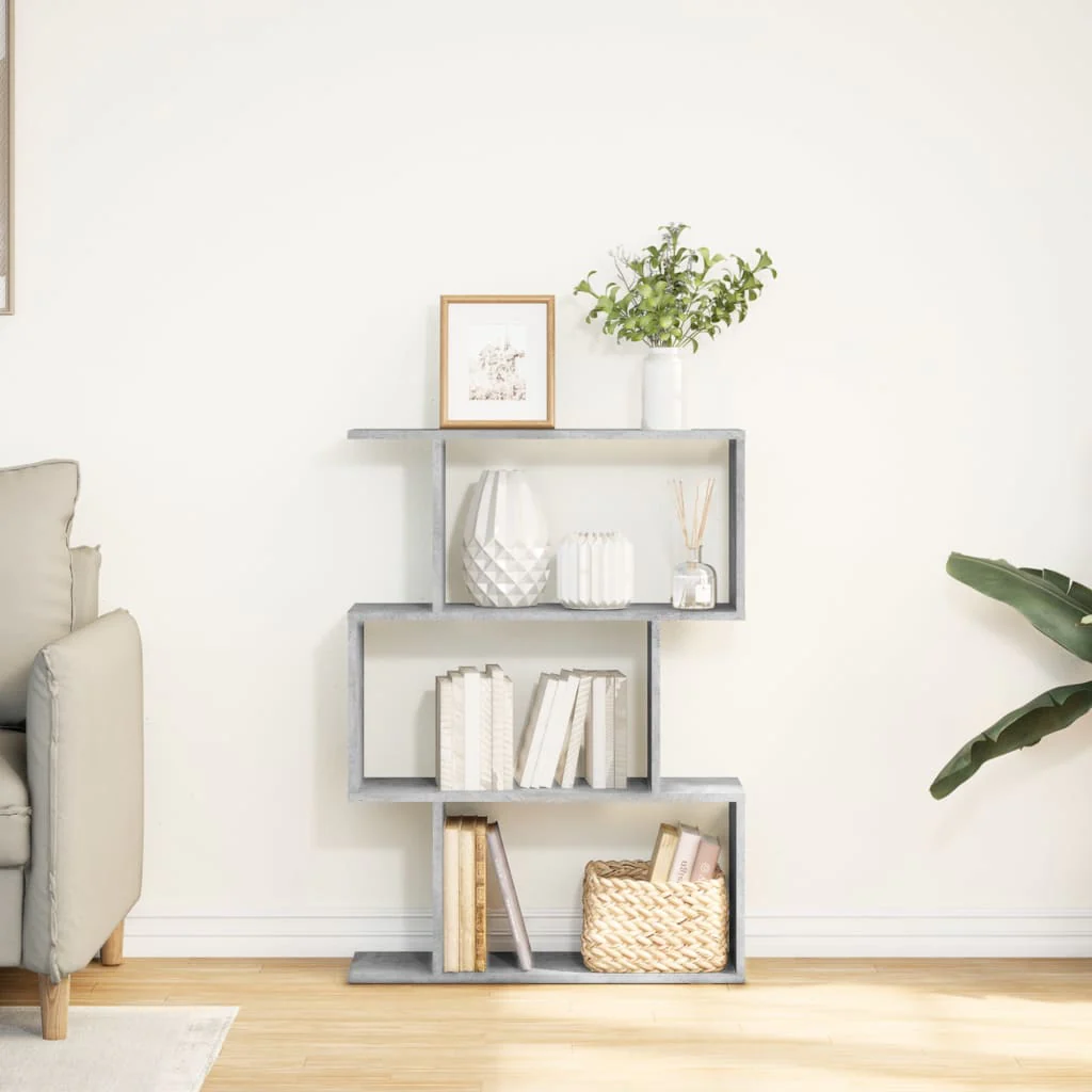 bogreol/rumdeler 70x24x97 cm 3niveauer konstrueret træ betongrå - Image 3