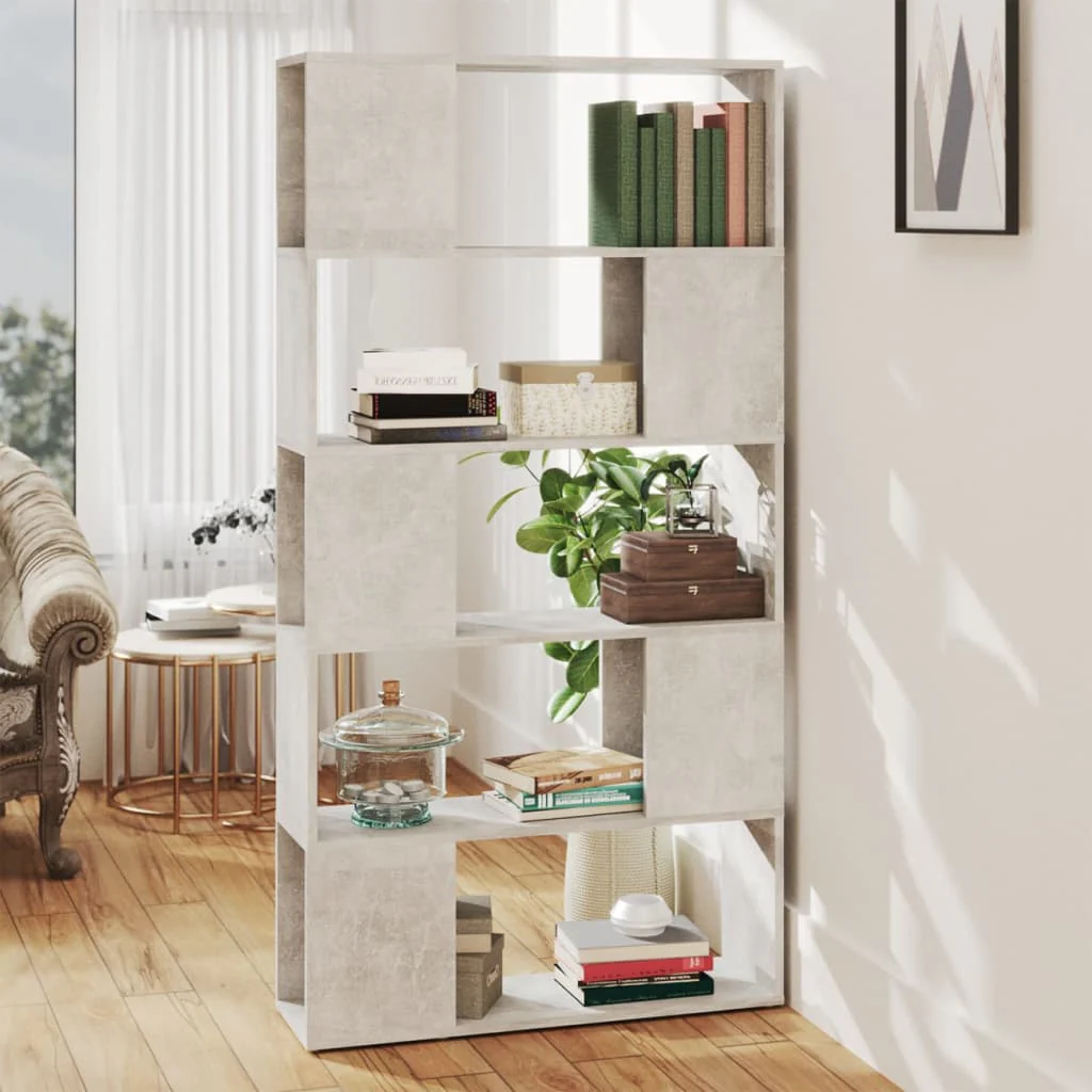 bogreol/rumdeler 80x24x155 cm konstrueret træ betongrå