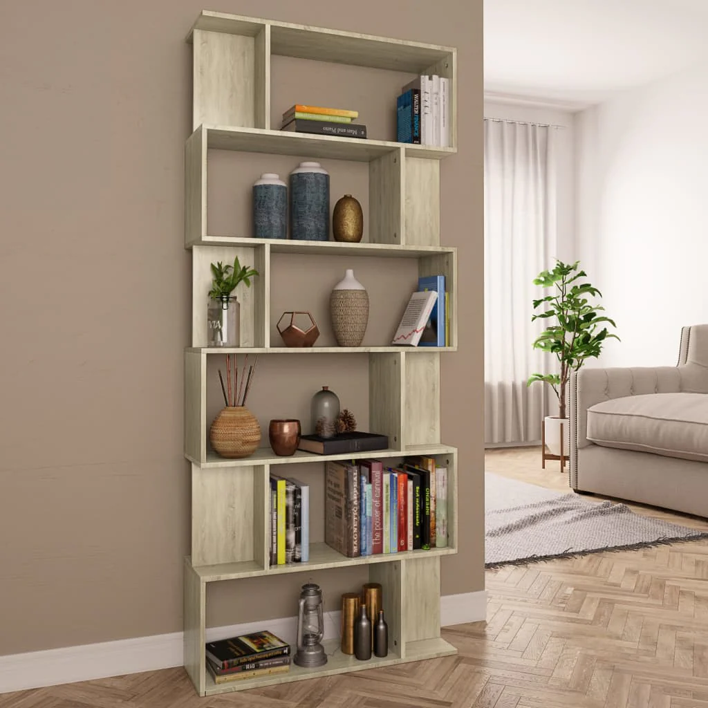 bogreol/rumdeler 80x24x192 cm konstrueret træ sonoma-eg