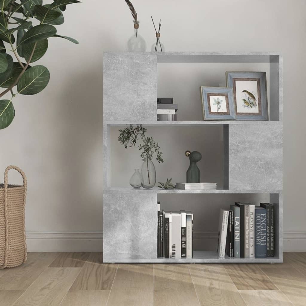 bogreol/rumdeler 80x24x94 cm konstrueret træ betongrå - Image 3