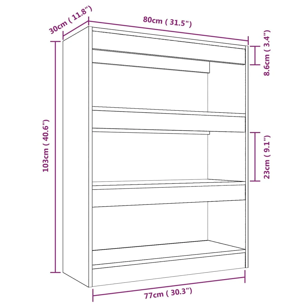 bogreol/rumdeler 80x30x103 cm konstrueret træ betongrå - Image 7