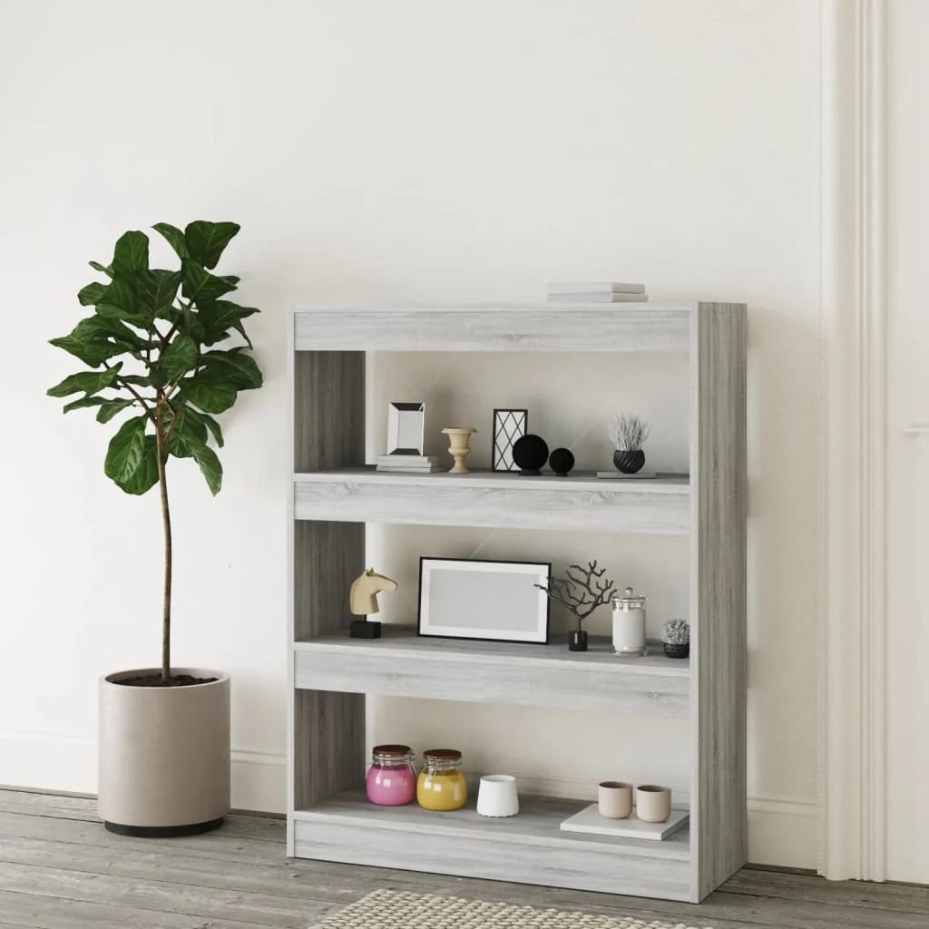 bogreol/rumdeler 80x30x103 cm konstrueret træ grå sonoma-eg - Image 6