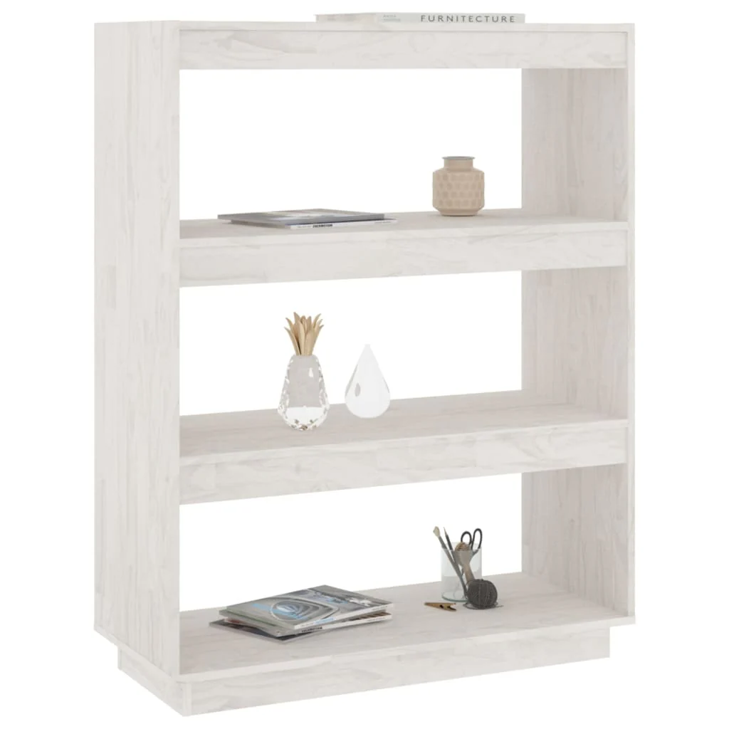 bogreol/rumdeler 80x35x103 cm massivt fyrretræ hvid - Image 4