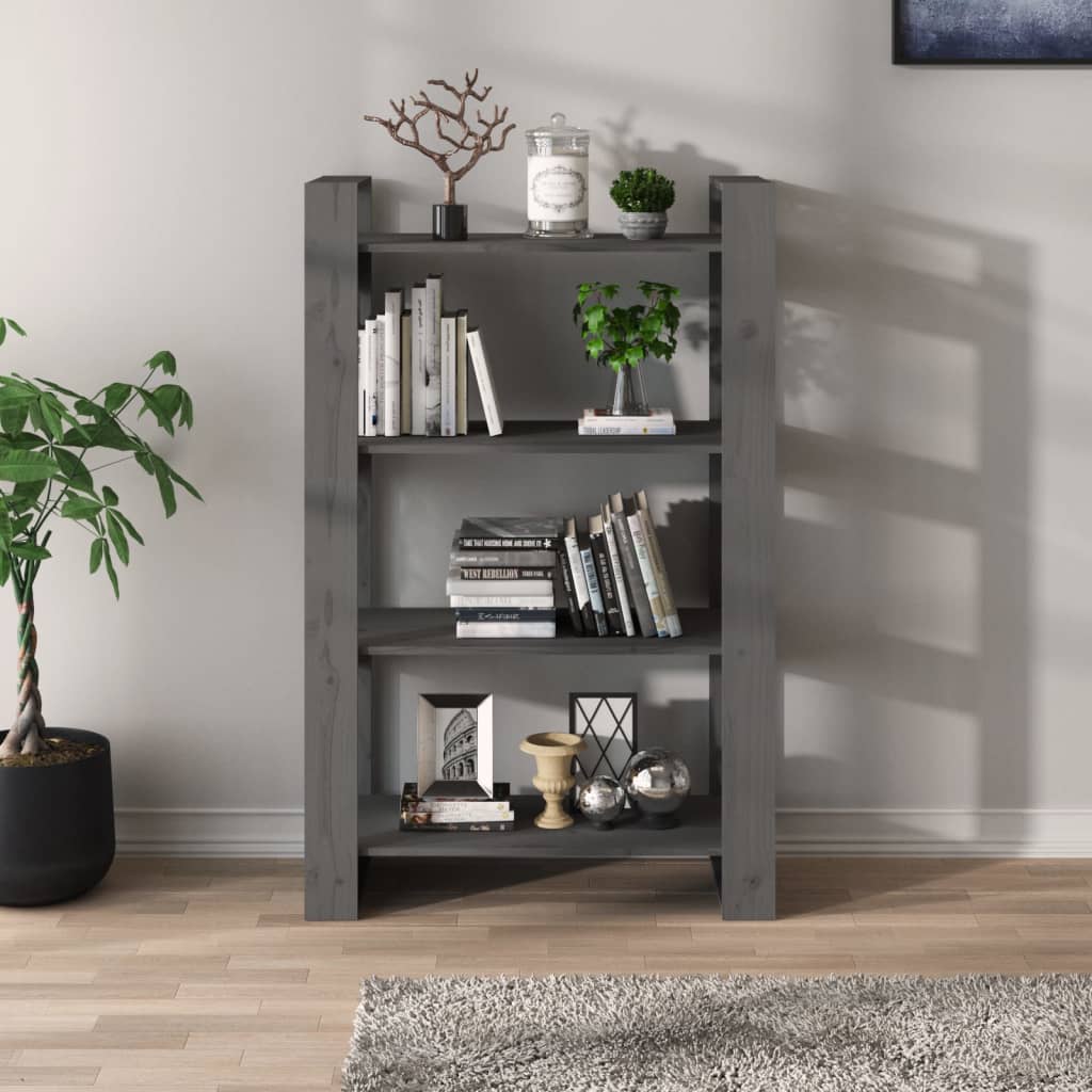 bogreol/rumdeler 80x35x125 cm massivt fyrretræ grå - Image 3