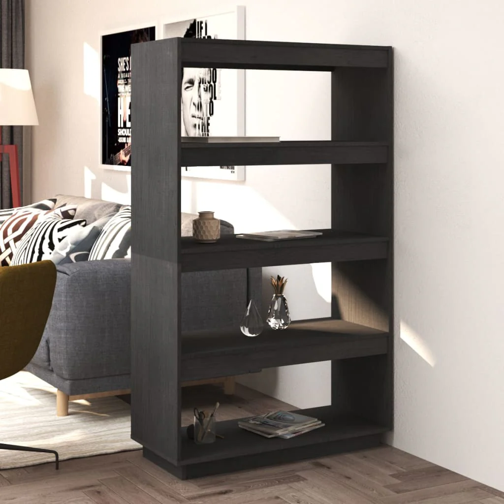 bogreol/rumdeler 80x35x135 cm massivt fyrretræ grå