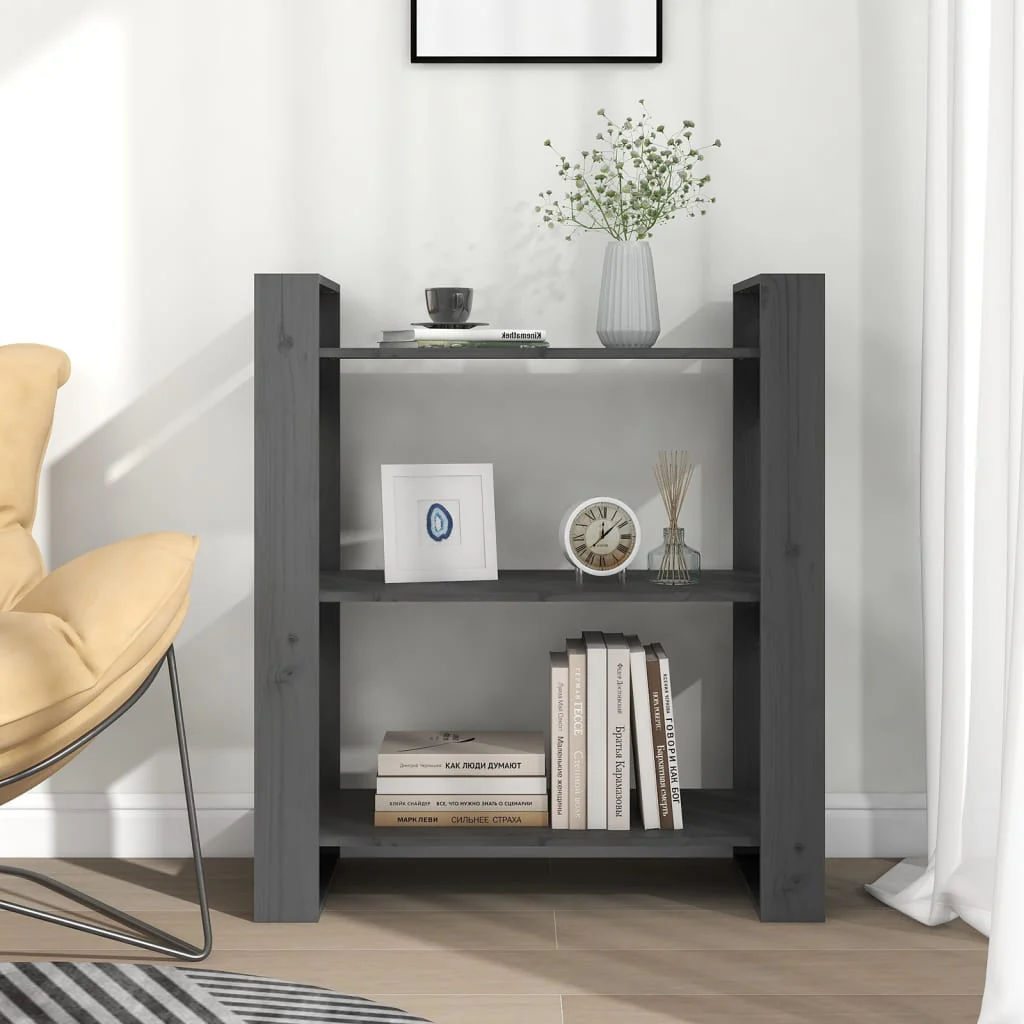 bogreol/rumdeler 80x35x91 cm massivt fyrretræ grå - Image 3