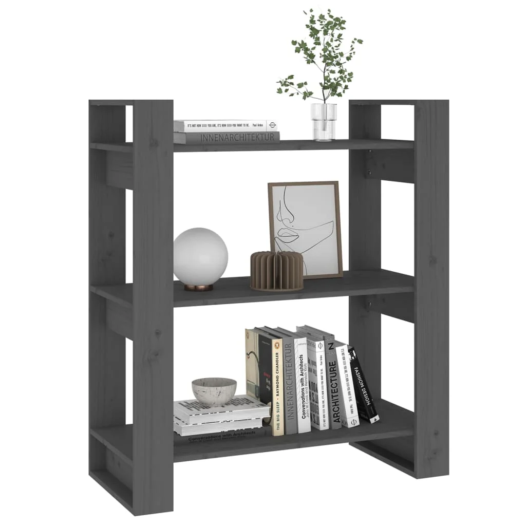 bogreol/rumdeler 80x35x91 cm massivt fyrretræ grå - Image 4