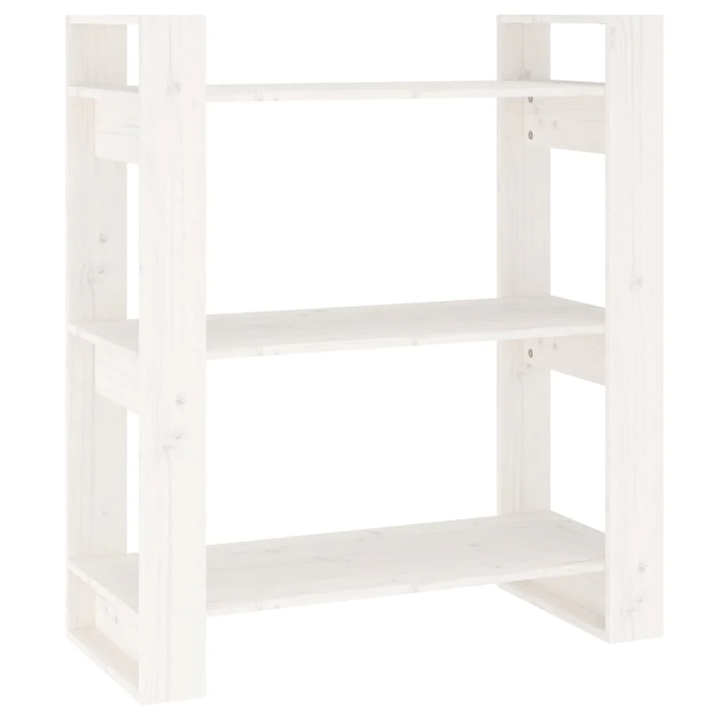 bogreol/rumdeler 80x35x91 cm massivt fyrretræ hvid - Image 2