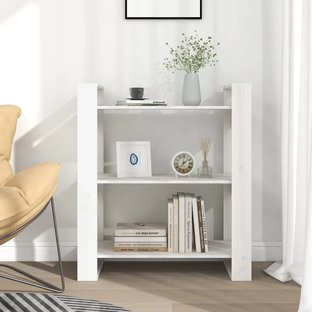 bogreol/rumdeler 80x35x91 cm massivt fyrretræ hvid - Image 3