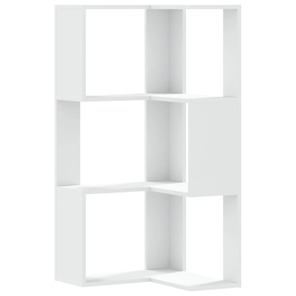 bogreol til hjørne 50x50x102 cm 3 hylder konstrueret træ hvid - Image 2