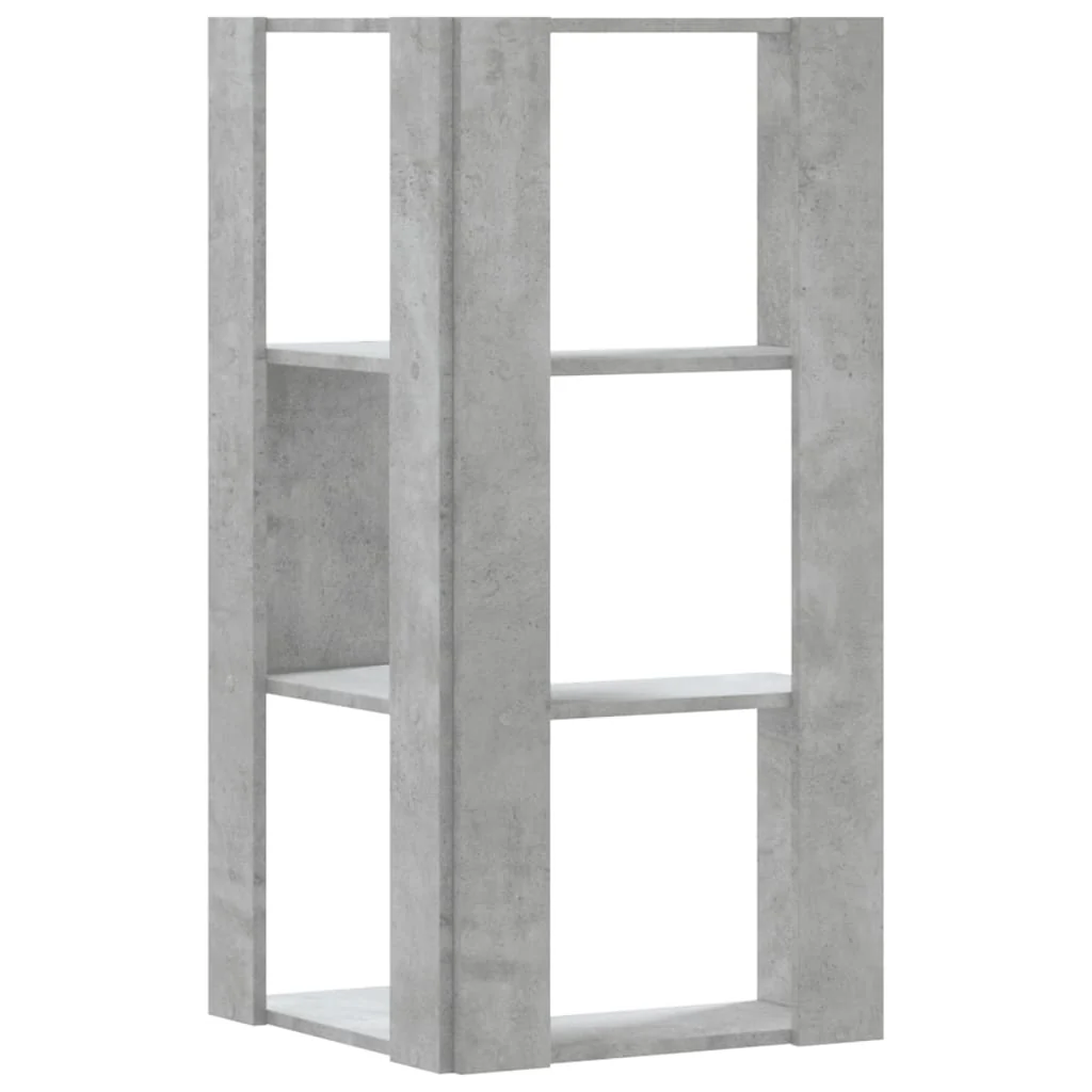 bogreol til hjørne 50x50x102cm 3hylder konstrueret træ betongrå - Image 6