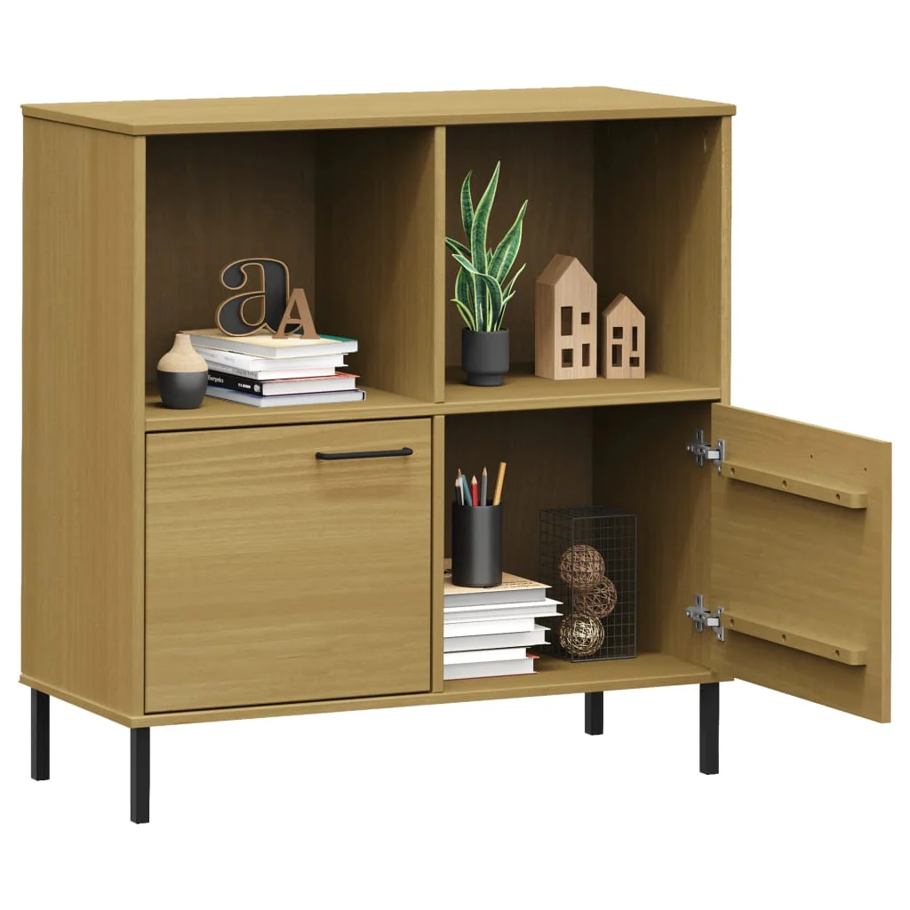 bogskab med metalben OSLO 90x35x90,5 cm massivt træ brun - Image 3