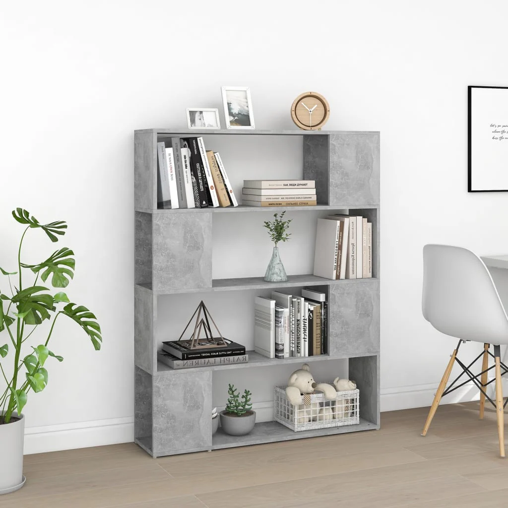 bogskab/rumdeler 100x24x124 cm konstrueret træ betongrå - Image 3