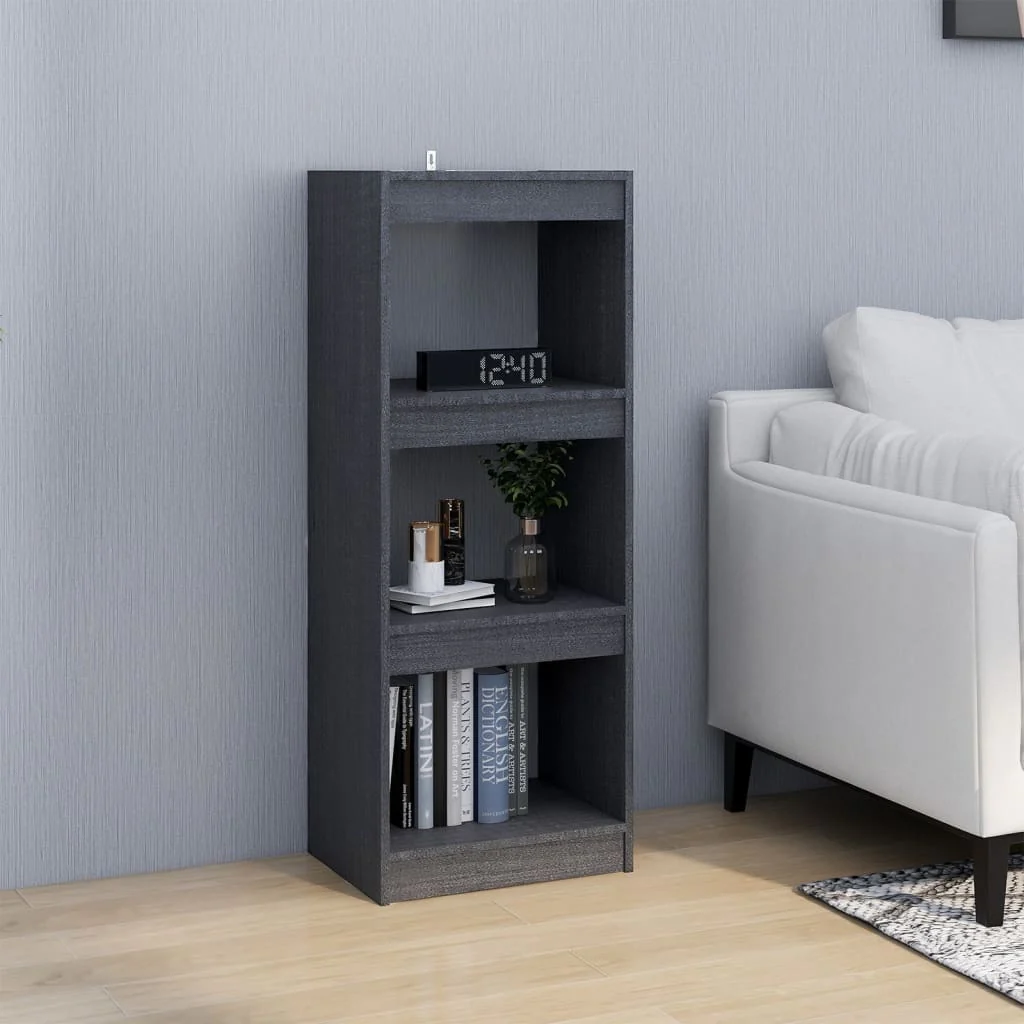 bogskab/rumdeler 40x30x103,5 cm massivt fyrretræ grå - Image 3