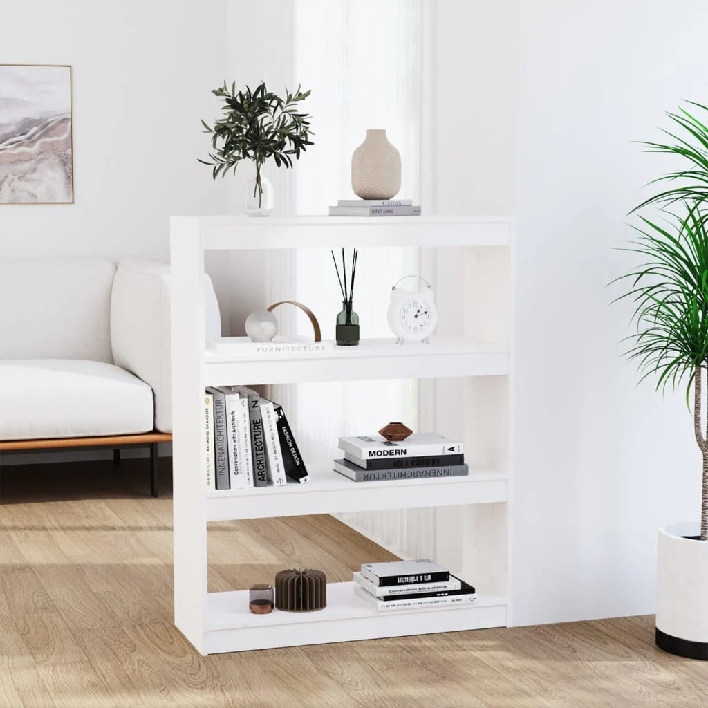 bogskab/rumdeler 80x30x103,5 cm massivt fyrretræ hvid