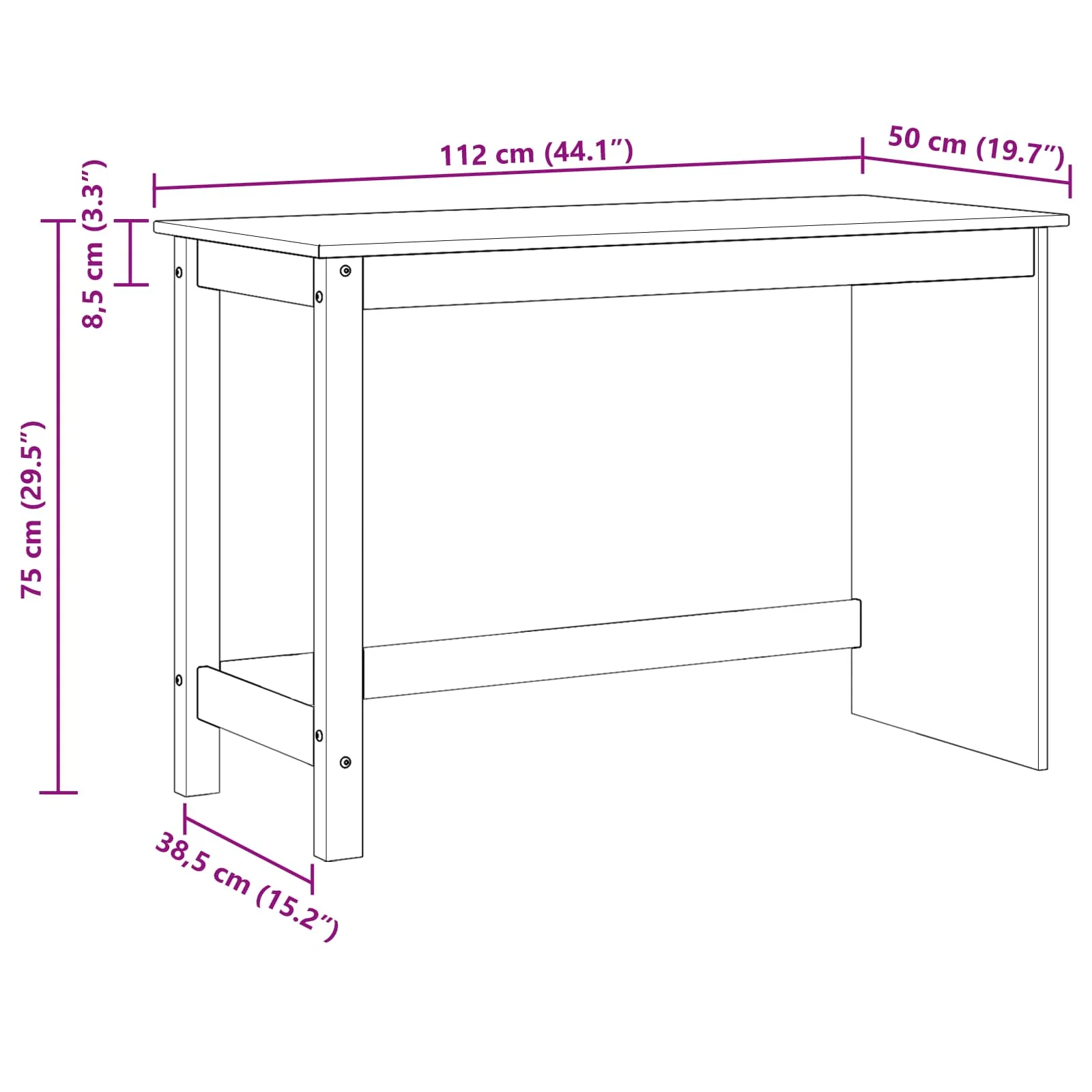 Bord Hvid 112 x 50 x 75 cm Massivt fyrretræ - Image 9