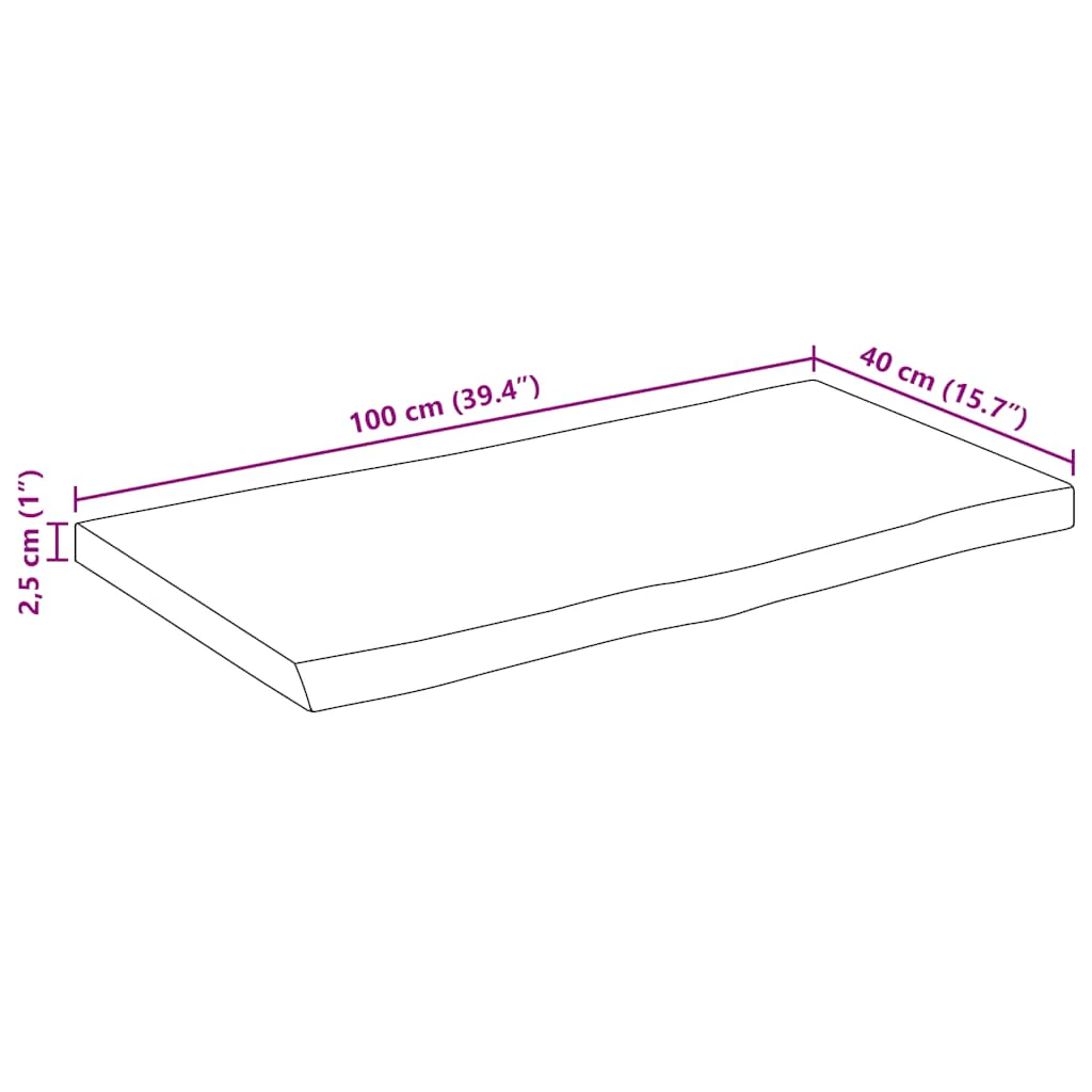 bordplade 100x40x2,5 cm naturlig kant massivt ru mangotræ - Image 8