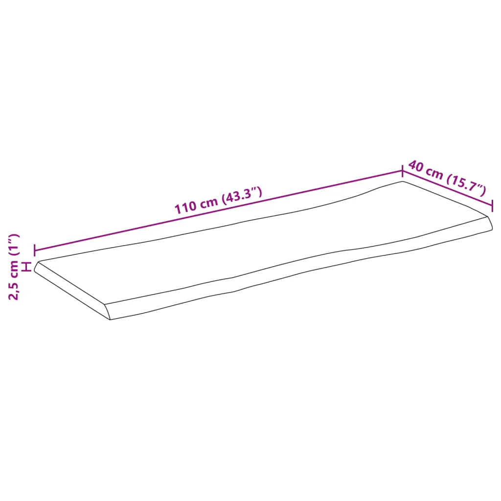 bordplade 110x40x2,5 cm naturlig kant massivt ru mangotræ - Image 8