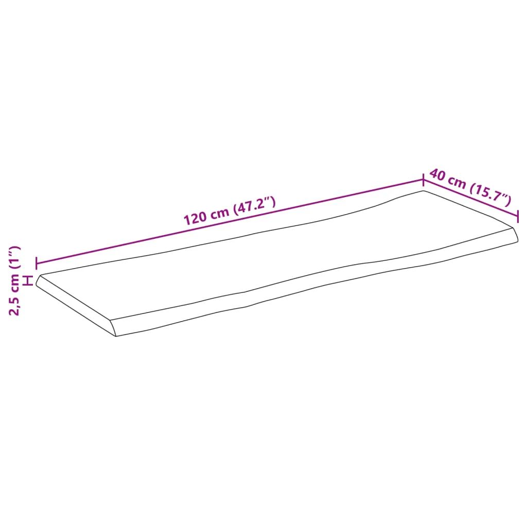 bordplade 120x40x2,5 cm naturlig kant massivt ru mangotræ - Image 8