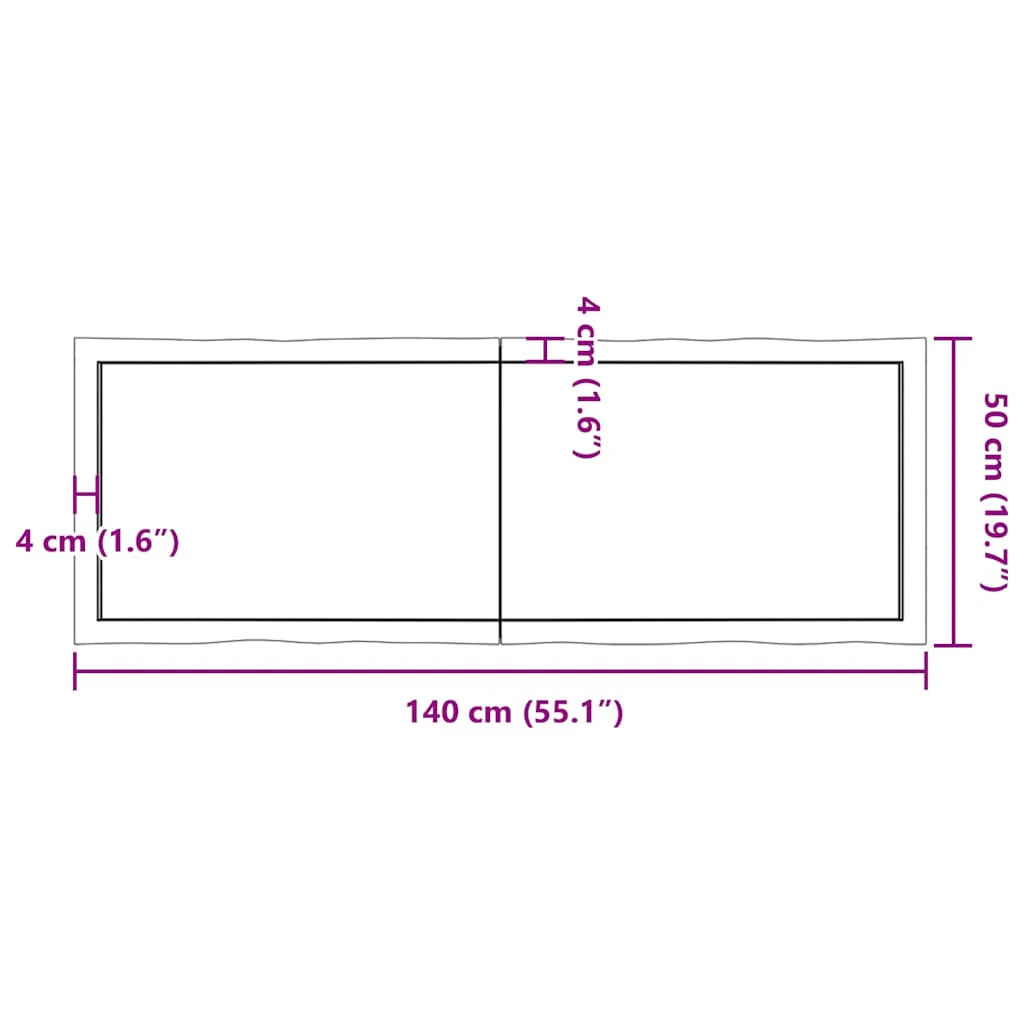 bordplade 140x50x(2-4) cm naturlig kant behandlet træ lysebrun - Image 9