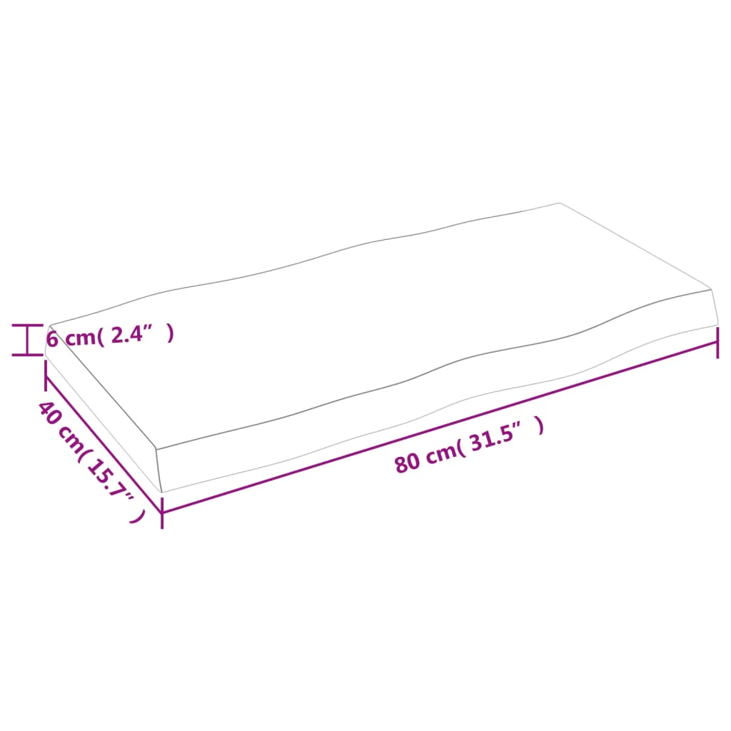 bordplade 80x40x(2-6) cm naturlig kant behandlet træ lysebrun - Image 8