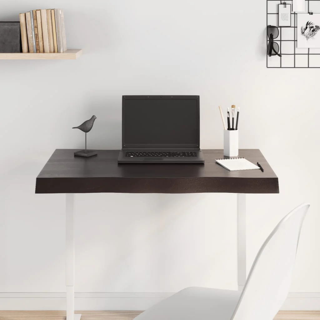 bordplade 80x40x(2-6) cm naturlig kant behandlet træ mørkebrun - Image 3