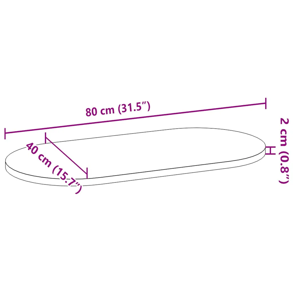 bordplade 80x40x2 cm massivt egetræ oval - Image 9