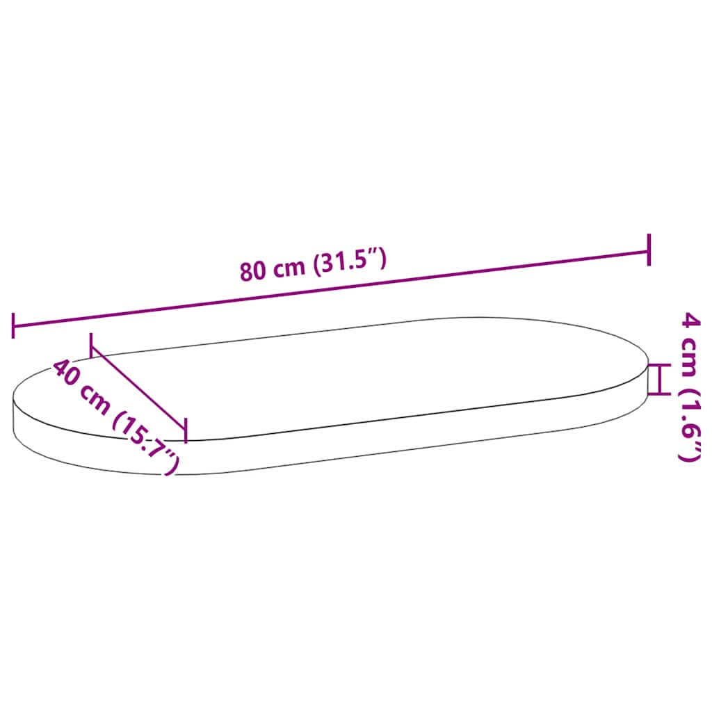 bordplade 80x40x4 cm massivt egetræ oval mørkebrun - Image 9