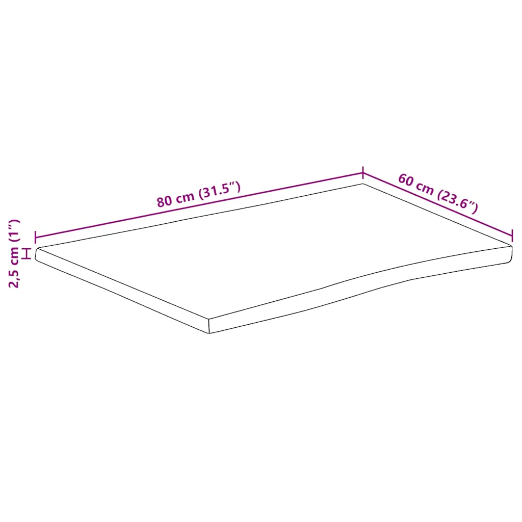 bordplade 80x60x2,5 cm naturlig kant massivt ru mangotræ - Image 8