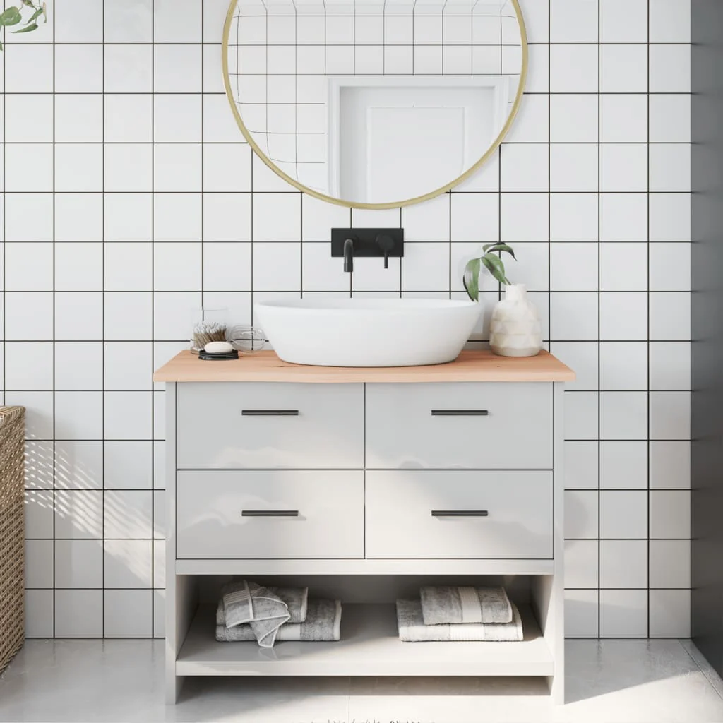 bordplade til badeværelse 100x40x2 cm massivt træ ubehandlet