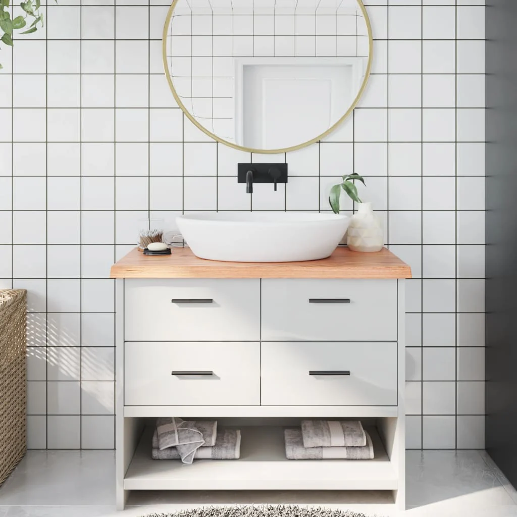 bordplade til badeværelse 100x60x(2-4) cm massivt træ lysebrun